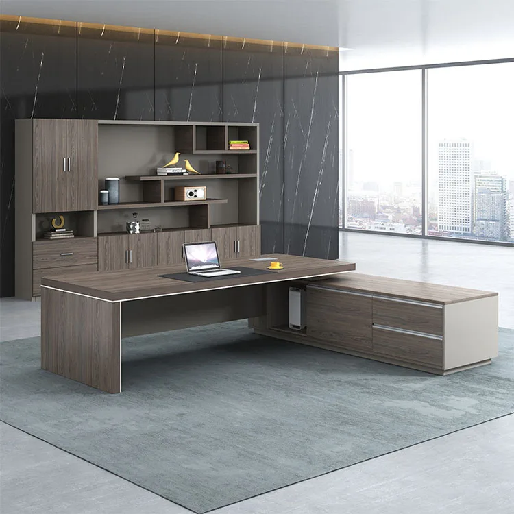New Design Stylish boss Table  Modern Office Furniture Supervisor Manager President Desk and Chair Combination with Side Cabinet