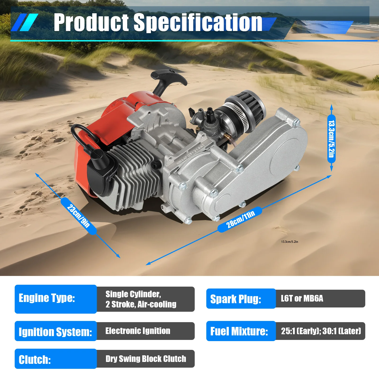 48km/h 49CC 2 Stroke Air-cooling Engine Motor Pull Start Air Filter Gear Box for Pocket Bike Mini Dirt Bike ATV