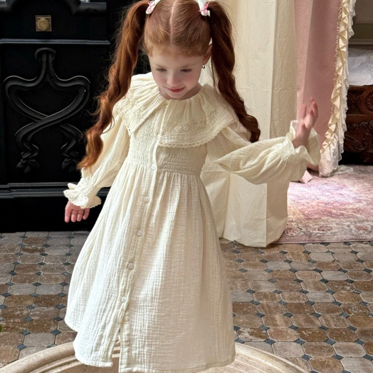 

Girls Skirt 2025 Autumn New Children's Clothing Korean Style Girls Baby Gauze Splicing Lace Wrapping Skirt Casual Simple