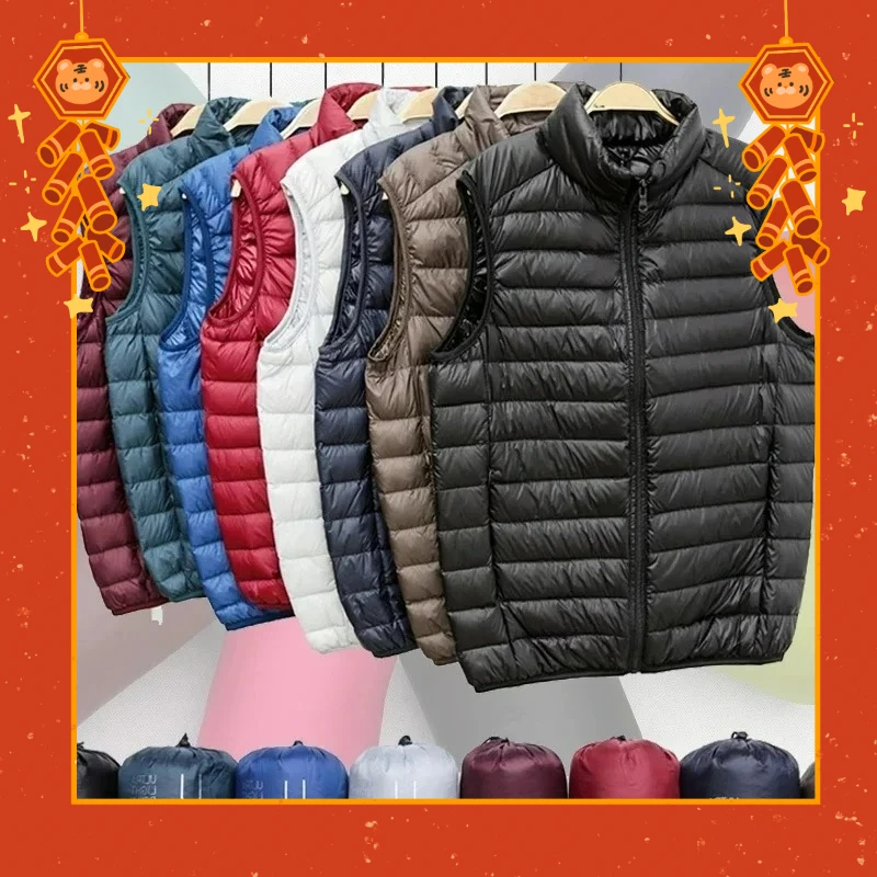 

2026 Сверхлегкий пуховик без рукавов, ультратонкий теплый легкий пуховик, жилет, зимний мужской жилет на утином пуху, пальто