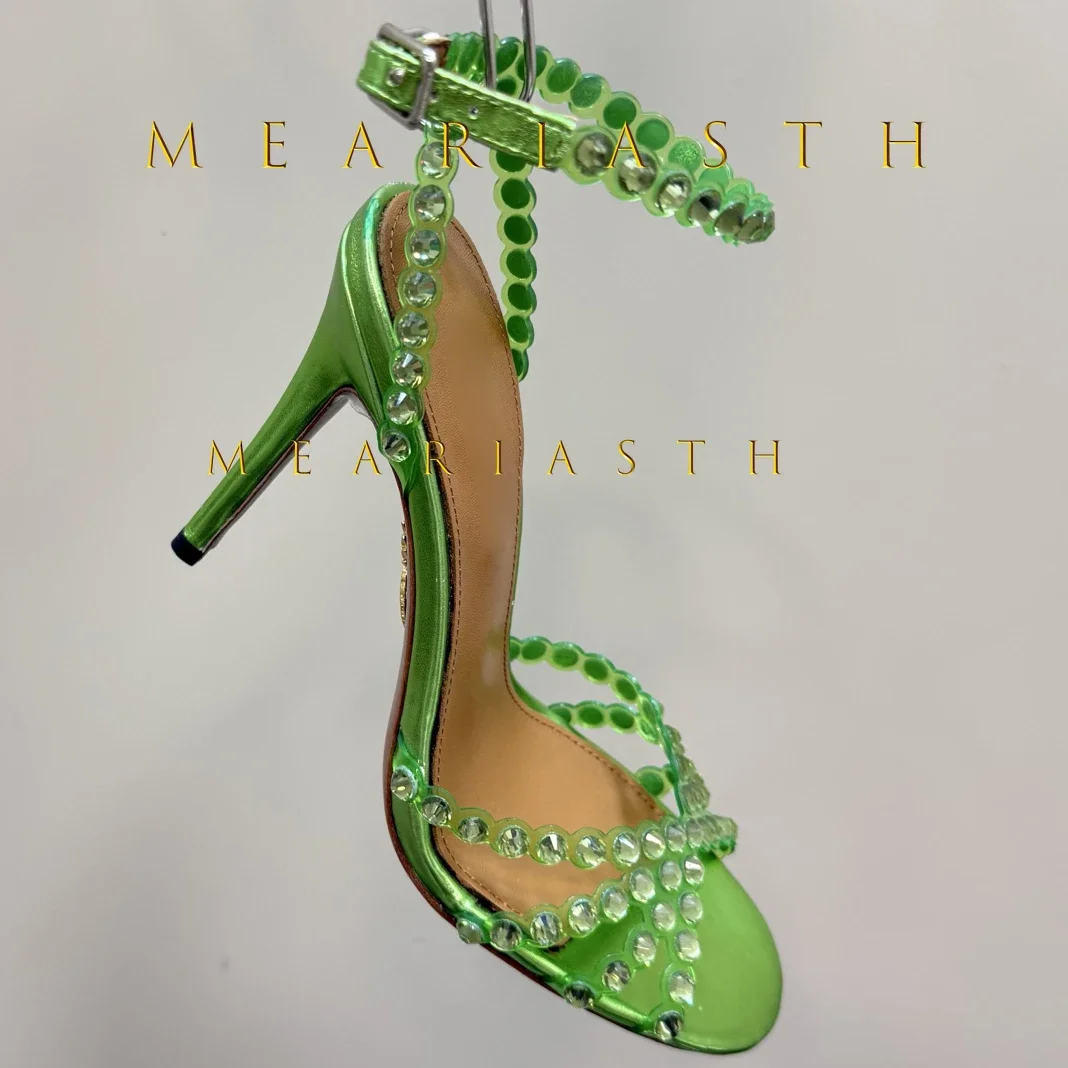 

2025 New Women's Sandals Summer Shoe Women Sexy Crystal High Heels Fashion Ankle Straps Open Toe Pumps Gladiator Shoes Female