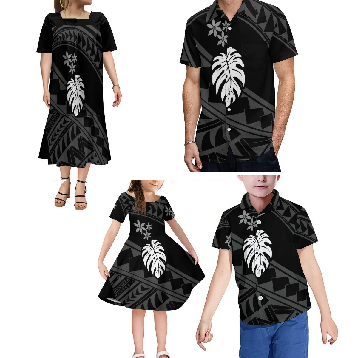 

Hot Selling Mumu Puffy Sleeve Dress Fashion Fishtail Dress Girls Dress Polynesian With Family Suit Men'S Shirt Casual Boys Shirt