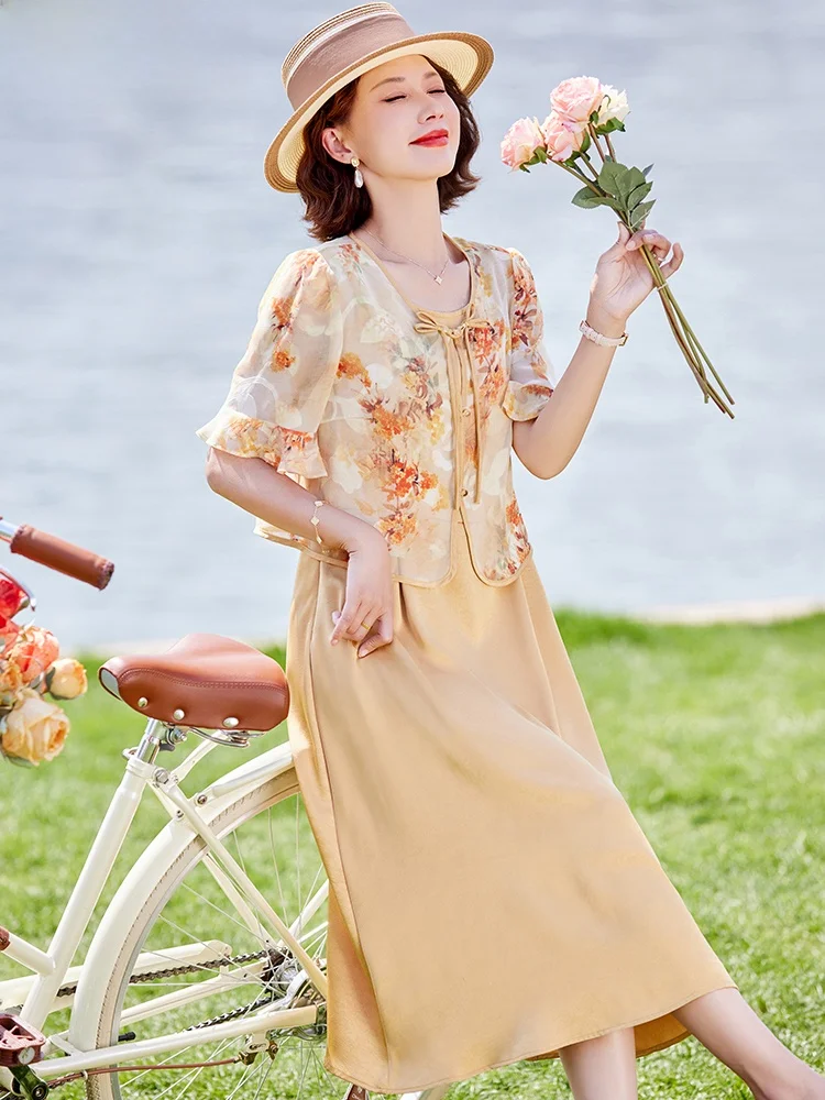 

Young Mom Summer Faionable Ele Chiffon Dr Set Mid-aged And ly Women's Clothing Korean Sle Loose Fit Polyester...