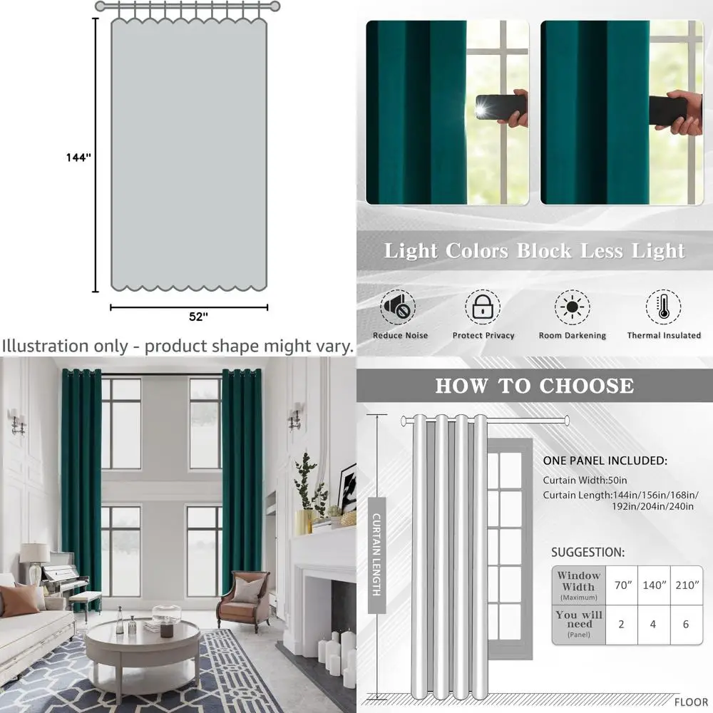 

Thick Velvet Blackout Curtains - Peacock Green, 52x144, Heat/Chill Insulated Panels for Home & Patio