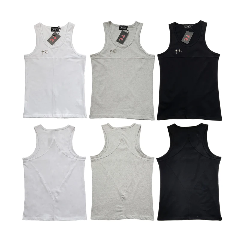 الرجعية بلون البلطجة نادي سترة معدنية ستار القمر شعار تصميم بسيط الصيف الترفيه تنفس THUG CLUB تانك القمم #2