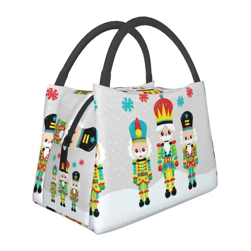 Three Christmas Nutcrackers Insulated Lunch Bags for Women Xmas Toy Soldiers Cooler Thermal Lunch Box Beach Camping Travel