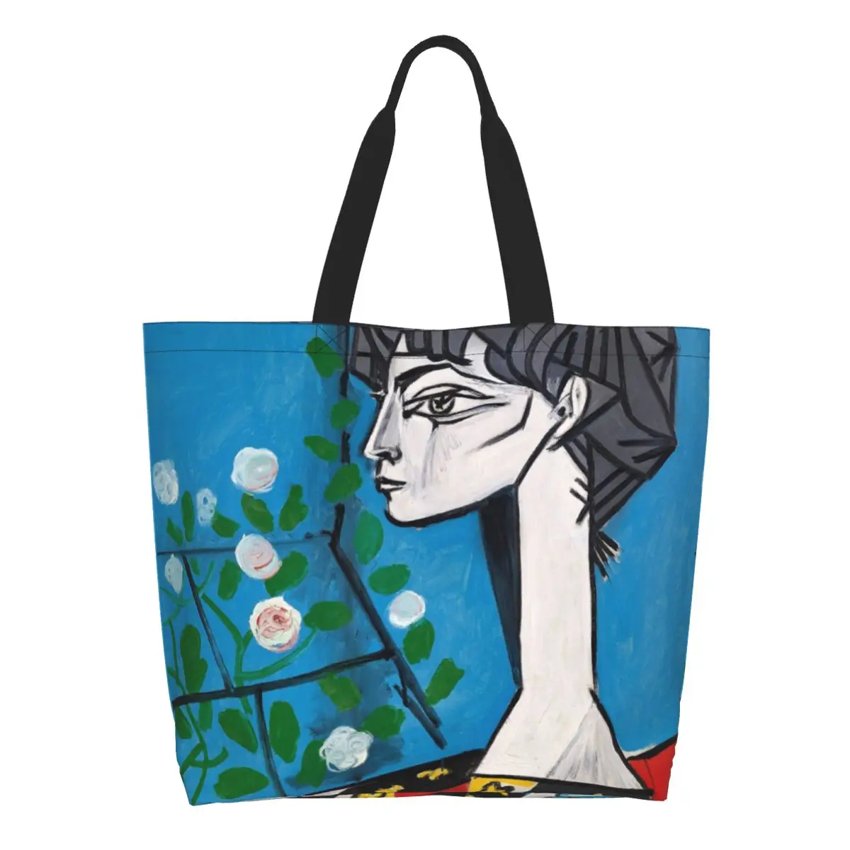 Custom Pablo Picasso Shopping Canvas Bags Women Recycling large Capacity generi alimentari Jacqueline con fiori Tote Shopper Bags