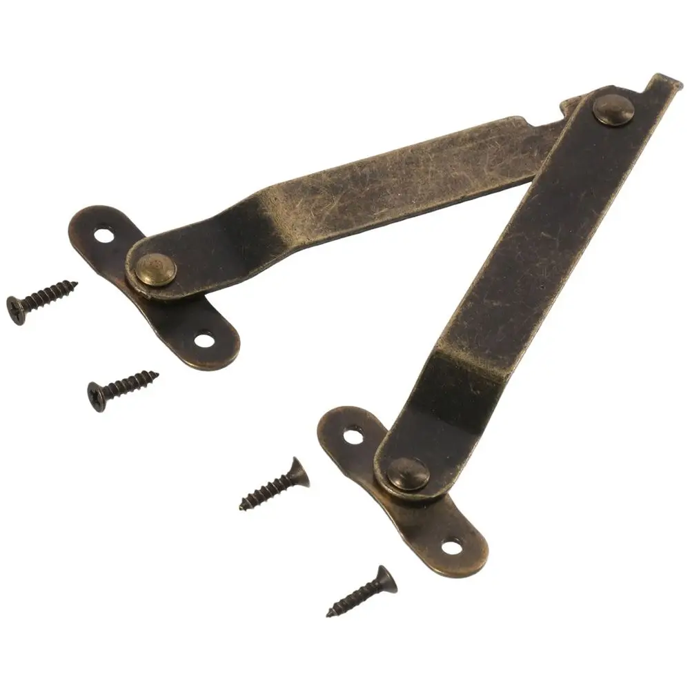 6 PCs Antique Brass Lid Folding Support Hinges, Antique Bronze Rotatable Support Stay Hinges for Home Furniture Wooden Boxes