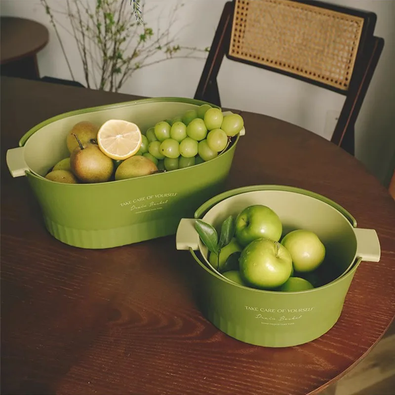 Large Double-layer Plastic Fruit Vegetable Cleaning Basket With Handle Kitchen Restaurant Washing Basin Removable Drainer Basket