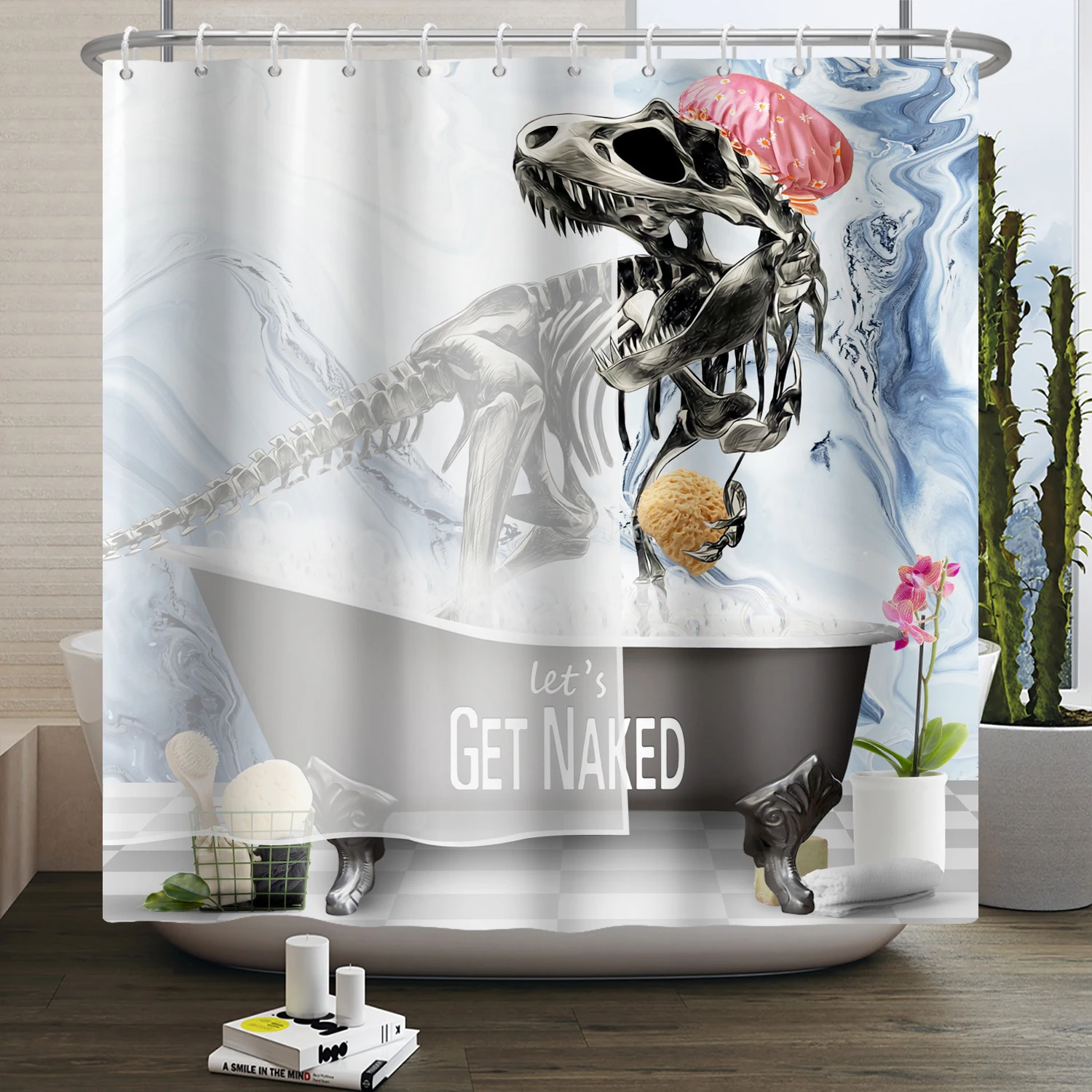 Funny Dinosaur Shower Curtain for Bathroom Cute Animal Cool Dinosaur Children Bathroom Curtain Waterproof Bath Curtain Decor