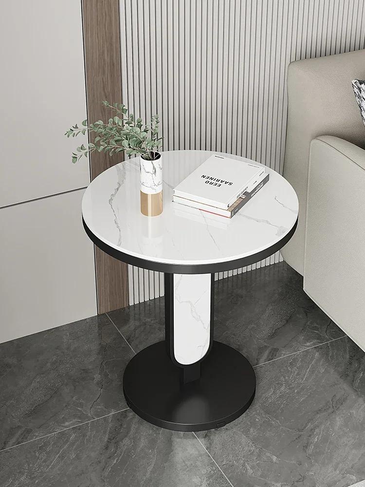Light luxury rock slab small coffee table, living room sofa side table, high-end balcony small round table, simple and modern mi