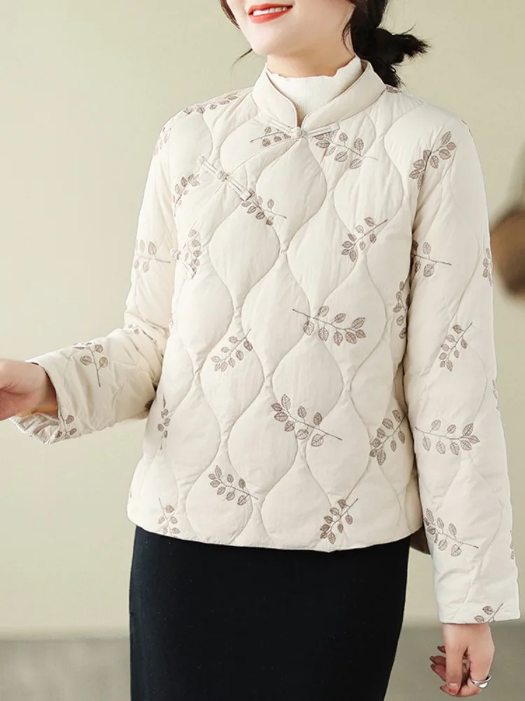 

Женская утепленная зимняя куртка из хлопка с вышивкой, в стиле ретро, с узором в виде тыквы, на пуговицах, в китайском стиле