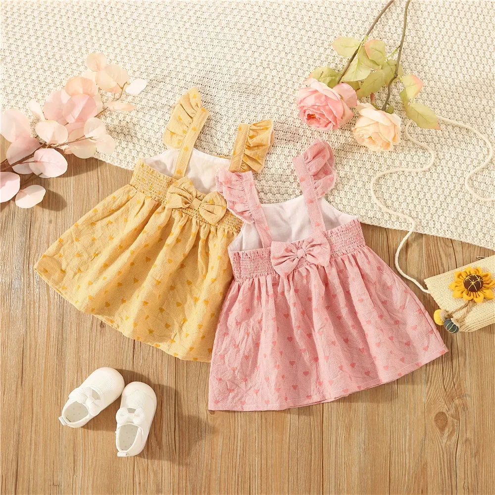 

Summer Promotion Girls Dress Small Flying Sleeve Love Print Sweet Princess Dress Birthday Party Team Dress