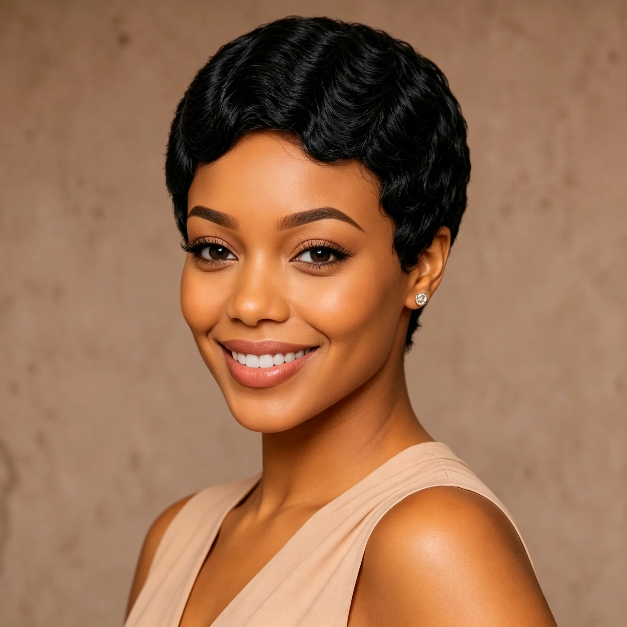 Short Finger Wave Pixie Wig Human Hair Black Vintage Finger Wigs Machine Made Wigs For Black Women Natural Looking Daily Wea