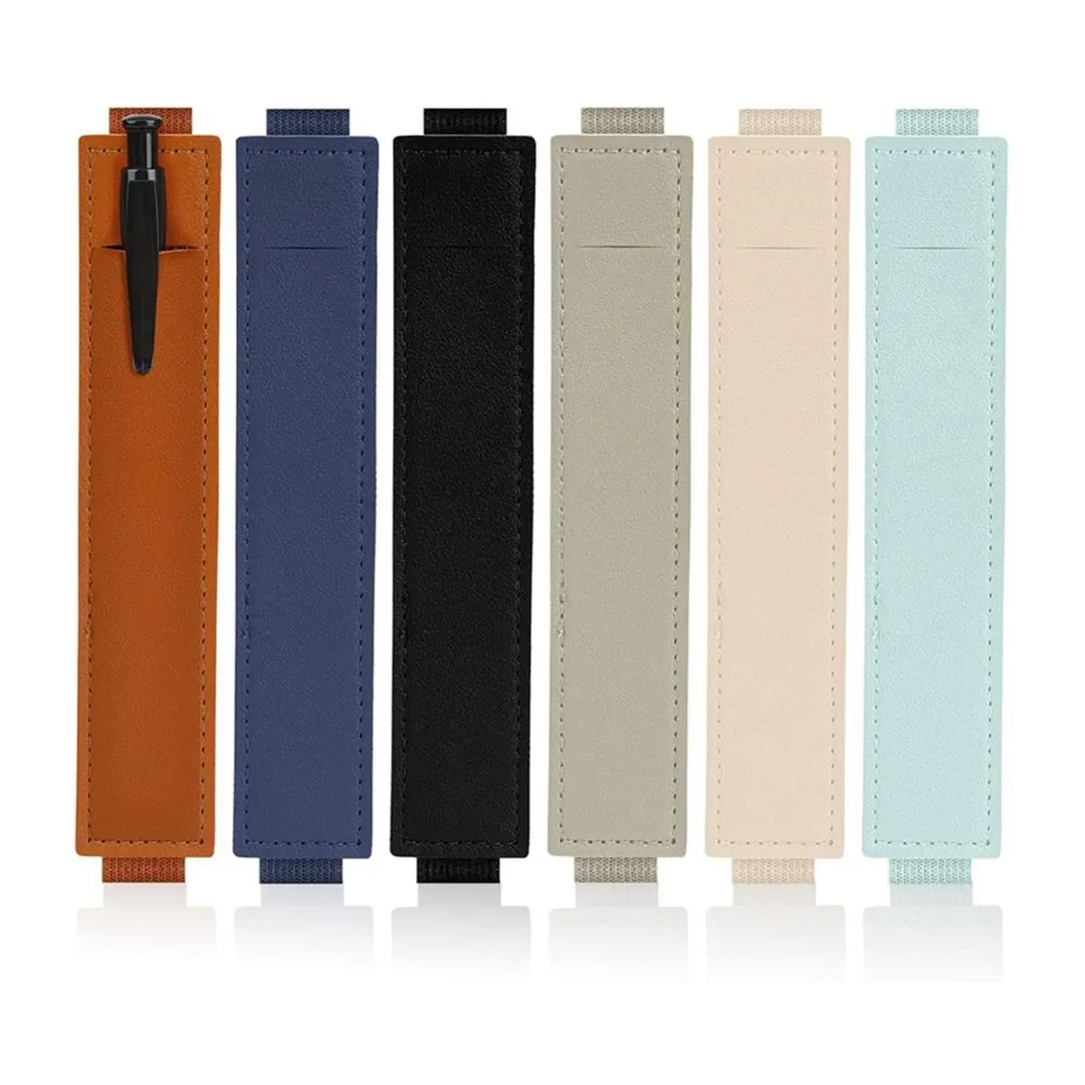 A986K 6 Pcs Adjustable Pen Holder Elastic Band Pencil Pouch Colorful PU Leather Pen Sleeve Journal Pencil Holder SUMMER