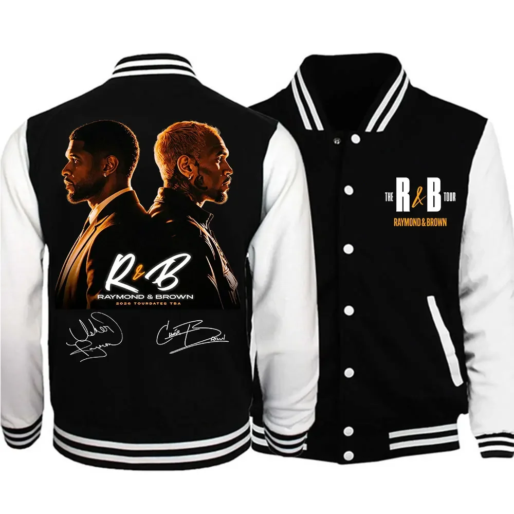 2026 Chris Brown and Usher The R&B Tour Baseball Uniform Hoodie Jacket Harajuku Long Sleeve Jacket Fan Gift