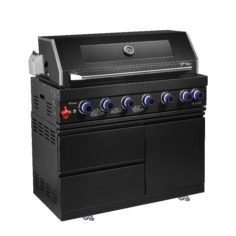 

CE Certified Black 304 Stainless Steel Outdoor BBQ Grill High Quality 6 Main Burners Modern Smokeless Cooking Grill Heavy