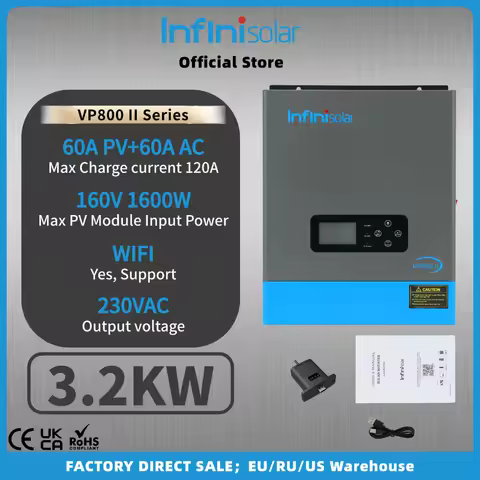 INFINISOLAR 24V 3.2KW Off Grid Hybrid MPPT Solar Inverter 230V Pure Sine Wave Photovoltaic Inverters BMS RS485 WiFi PV1800 3224