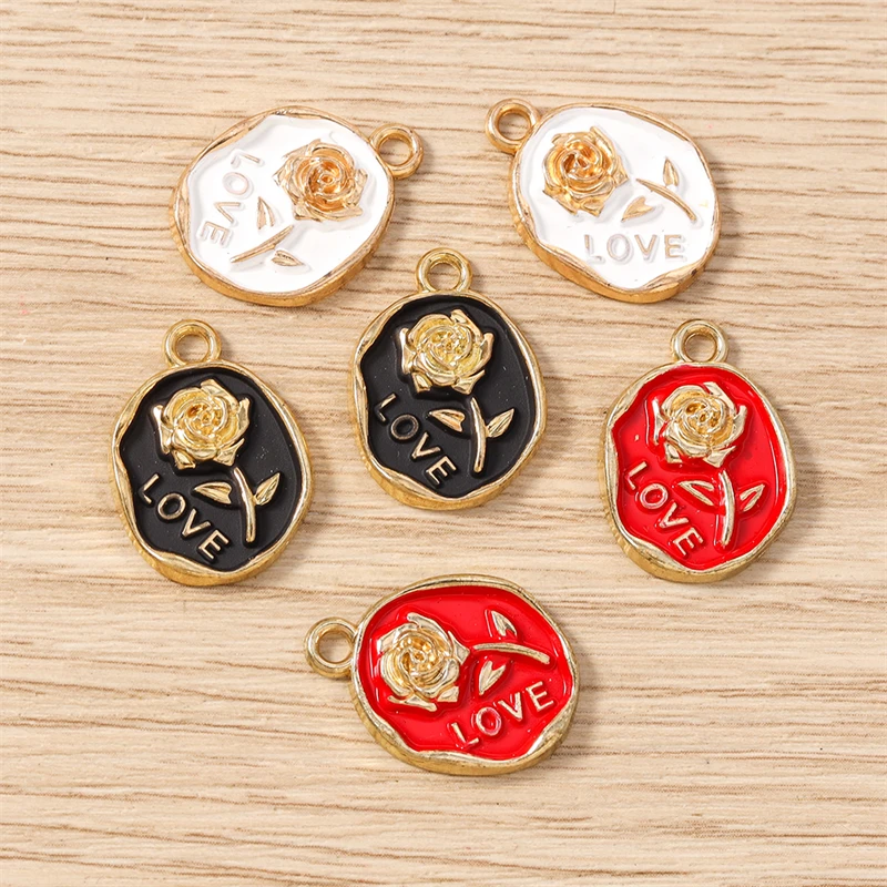10 Stück 15x21mm Niedliche Emaille-Rosenblüten-Anhänger für die Herstellung von Ohrhängern, Halsketten, Armbändern, DIY-Handwerk und Schmuckzubehör – Detail 10