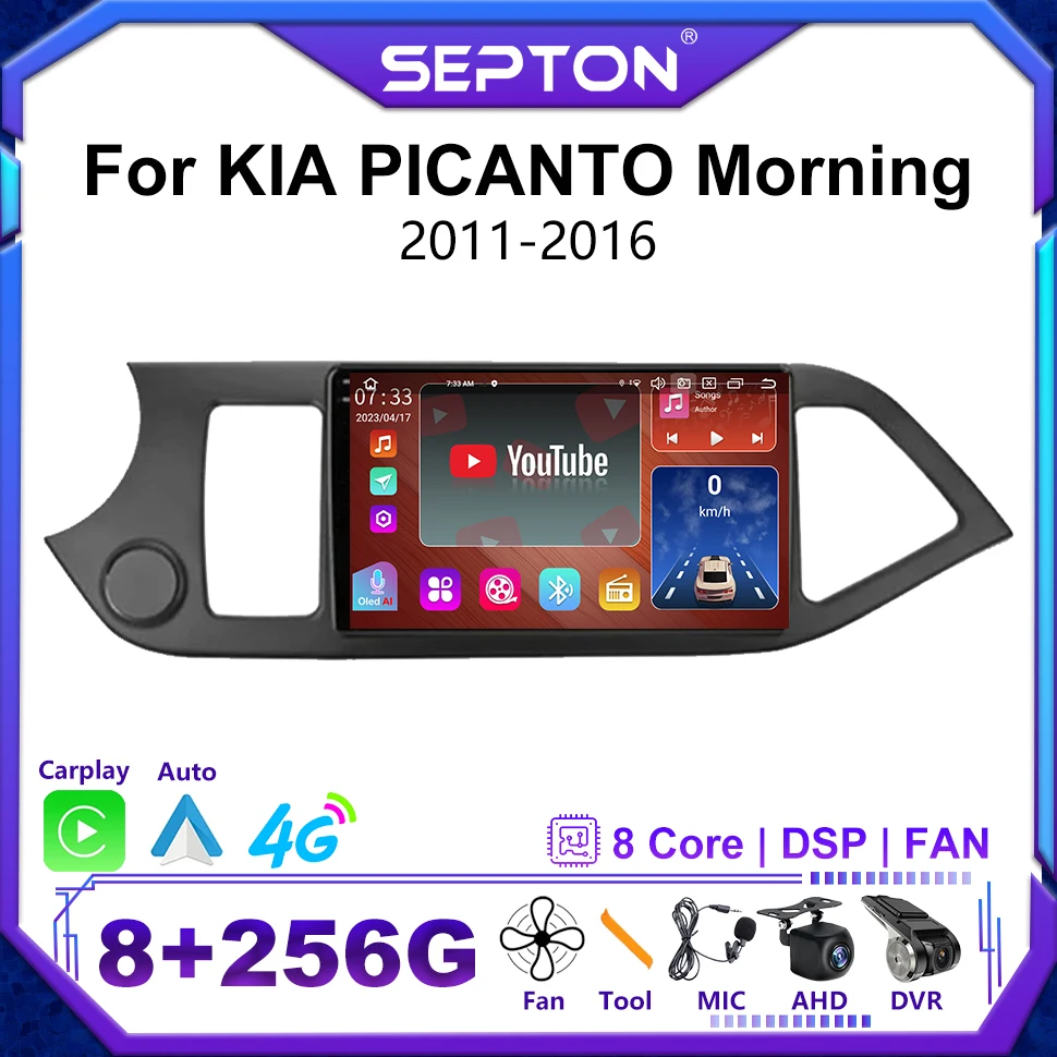 

SEPTON Android 12 4G Car Stereo Radio for KIA PICANTO Morning 2011-2016 Multimedia Video Player Carplay Auto GPS 2Din Head Unit