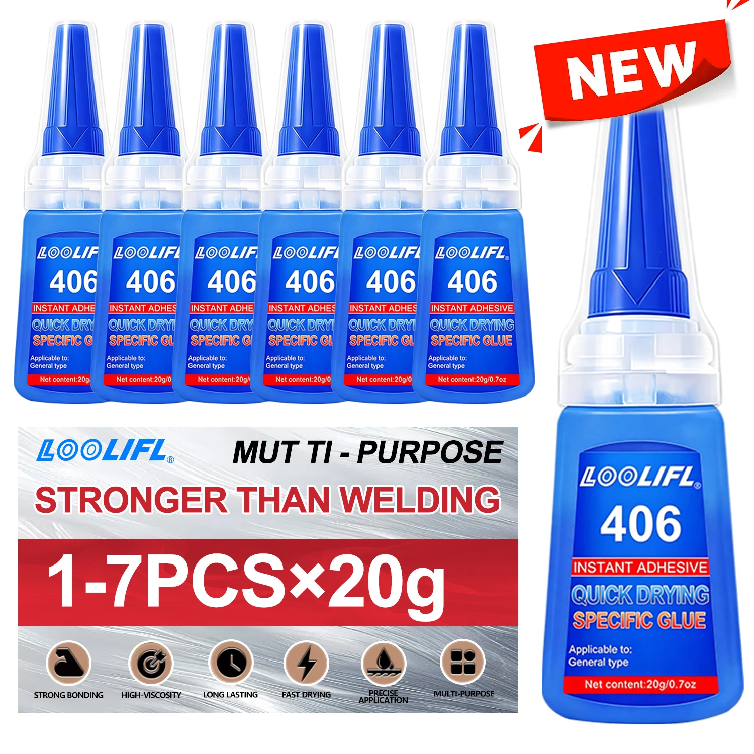 20g Super Glue Instant Bond Quick Dry 406 Adhesive High Strength Clear Multi Purpose For Rubber Plastic Metal Small Gap Repair