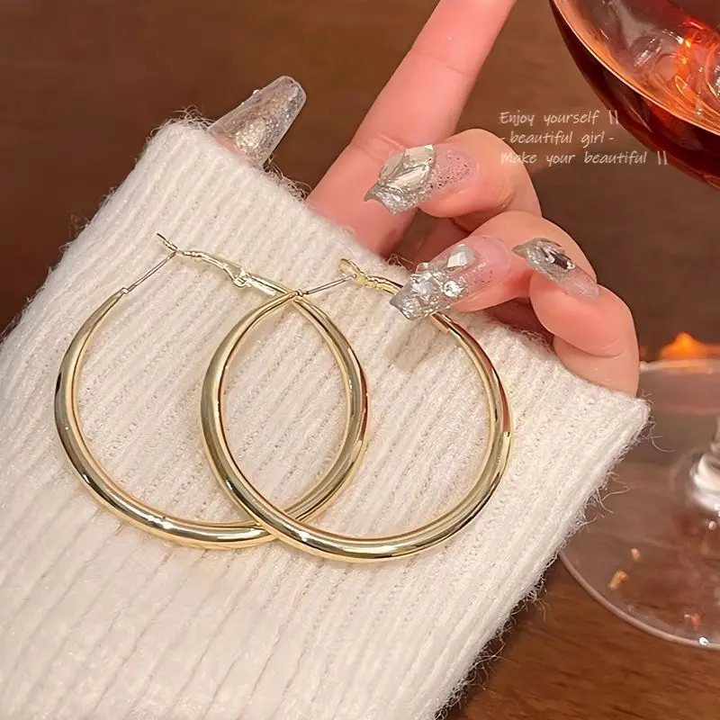 Exaggerated Large Circle Hoop Earrings Gold color circle earrings, Stainless Steel Big Round wives Hoop Earrings Women'Jewelry