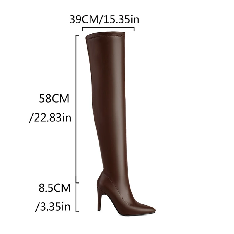 REAVE CAT Autumn Over Knee Boots 10cm Stiletto High Heel Round Toe Leather Thigh High Big Size 45 46 47 48 US17 Black