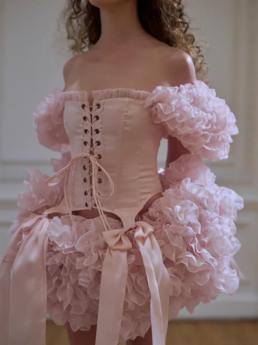 خمر الوردي الدانتيل يصل تول Ruched القوس ألف خط فساتين السهرة الرسمية حفلة عيد ميلاد فساتين حفلات مخصصة #2