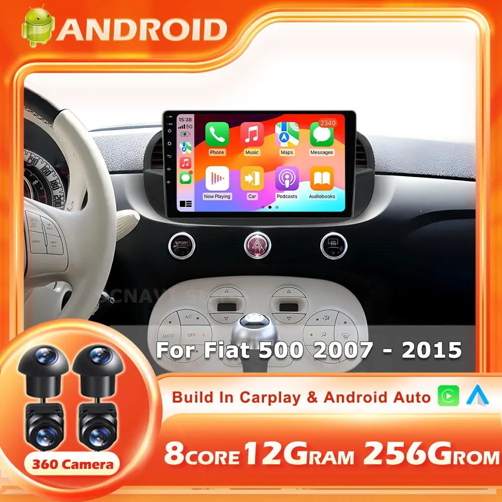 For Fiat 500 2007-2015 Android 16 Auto Car Radio Wireless Carplay GPS Navigation Screen Stereo Video Head Unit  Wireless Carplay
