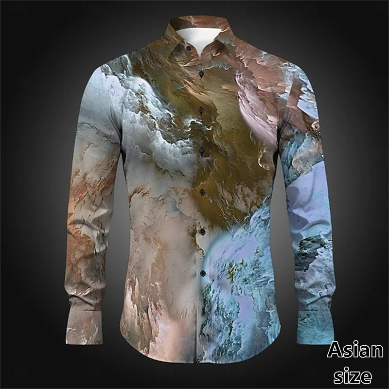 LongHarajuku Mannen Lange Mouw 3D Gedrukt Kleurrijk Patroon Dagelijks Casual Vakantie Lente Herfst Revers Knop Unisex Shirts Top