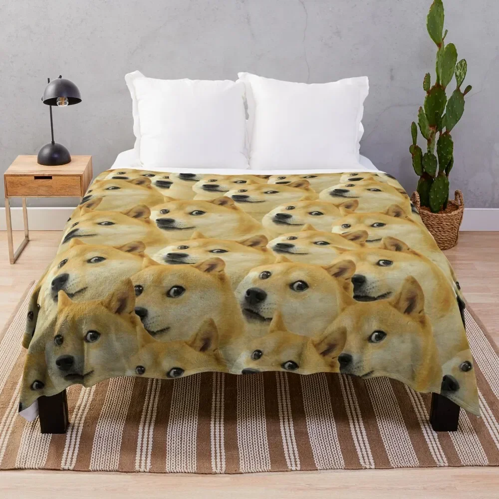 Doge WOW Pattern Shiba Inu Doggo dog meme montage HD High Quality Online Store Throw Blanket Flannel Fabric Thermal Blankets