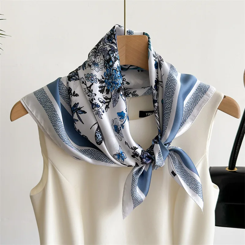 Spring and Summer Butterfly Flower Small Square Scarf Simulation Silk Printing Scarf New Headscarf Fashion Scarf Professional