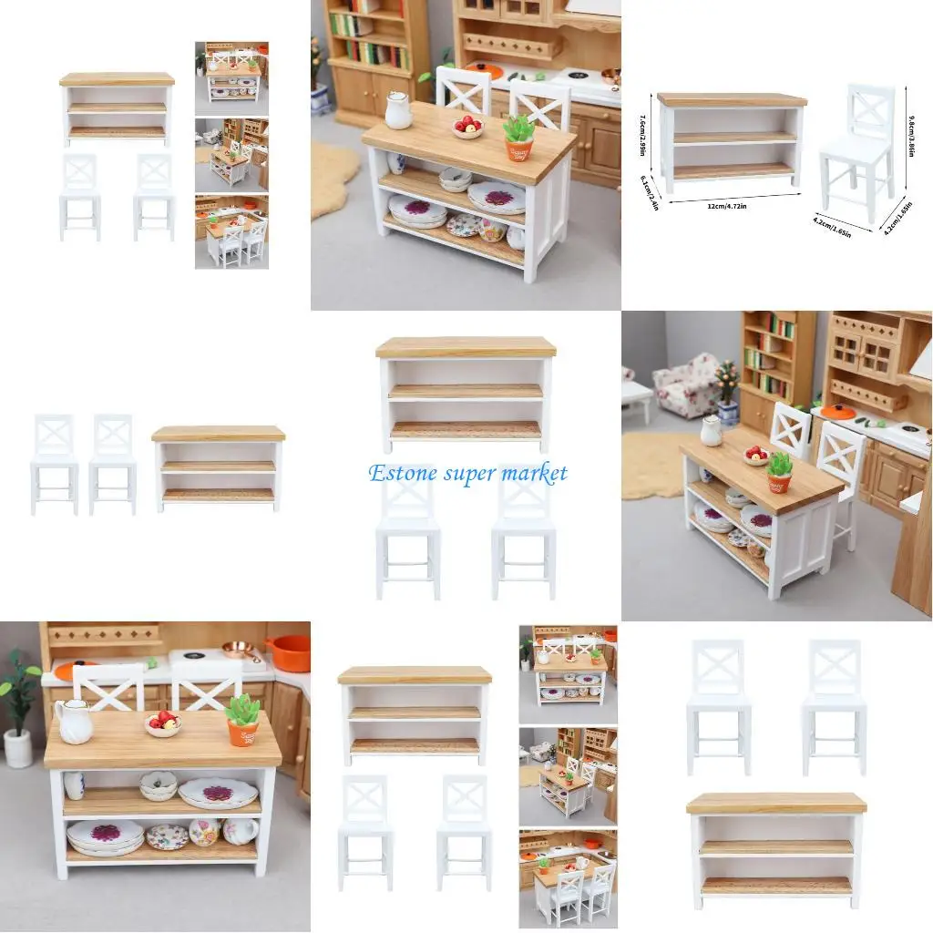 

090B Миниатюрный набор для столовой из натуральной березы, современный кукольный домик, аксессуар для ресторана
