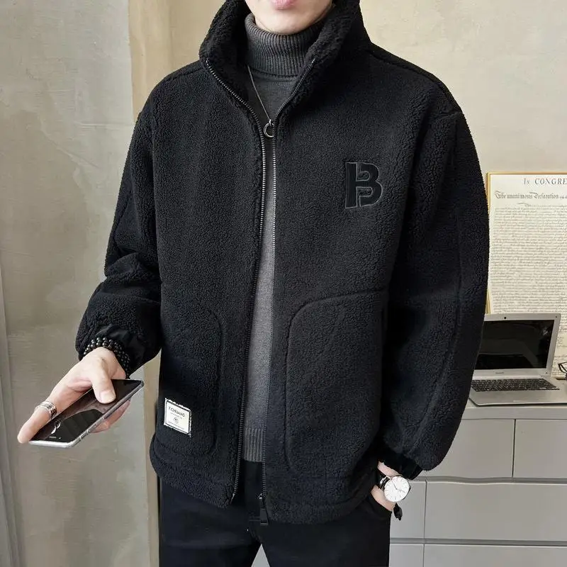 Winter Polar Fleece Male Coat Jacket For Men Solid Color Loose Warm Fashion Streetwear-style Man Luxury Jacket Fleeced Clothing