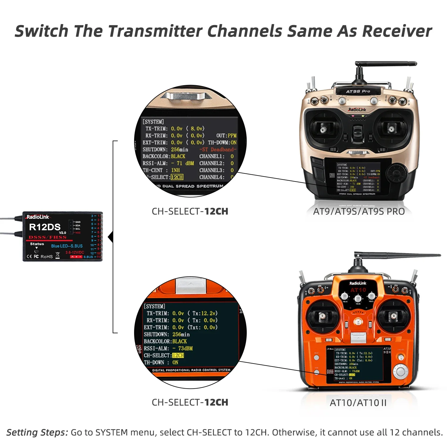 Radiolink r12dsm r12ds r9ds r6dsm r6ds rc empfänger 2,4 ghz 6/9/10/11/12ch arbeiten mit sender at9/at9s/at9s pro/at10/at10 ii