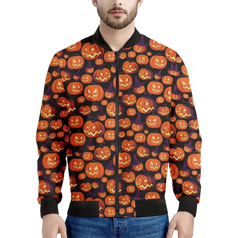 

Halloween Pumpkin Pattern Jacket For Men Tops 3D Printing Zip Up Jacket Party Clothing Women Kids Cool Street Bomber Coat Tops