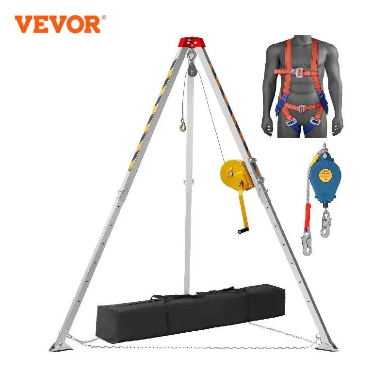 VEVOR 1800/2600 lbs Confined Space Tripod Kit Winch Confined Space Rescue Tripod Fall Protection For Traditional Confined Spaces