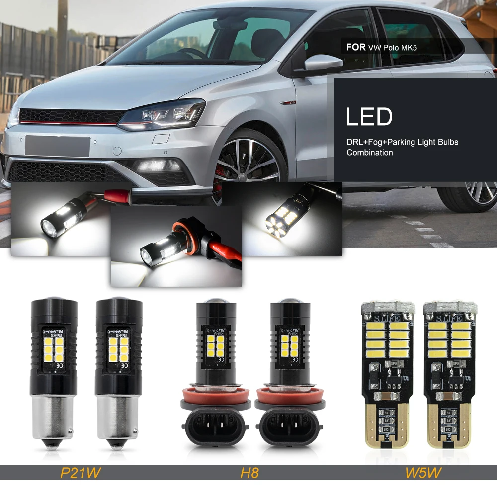 Dla VW Polo MK5 GTI Hatch 6R/6C/61 2009 2010 2011 2012 2013 2014 2015 2016 2017 Canbus LED Bumper Driving DRL Fog Parking Lights