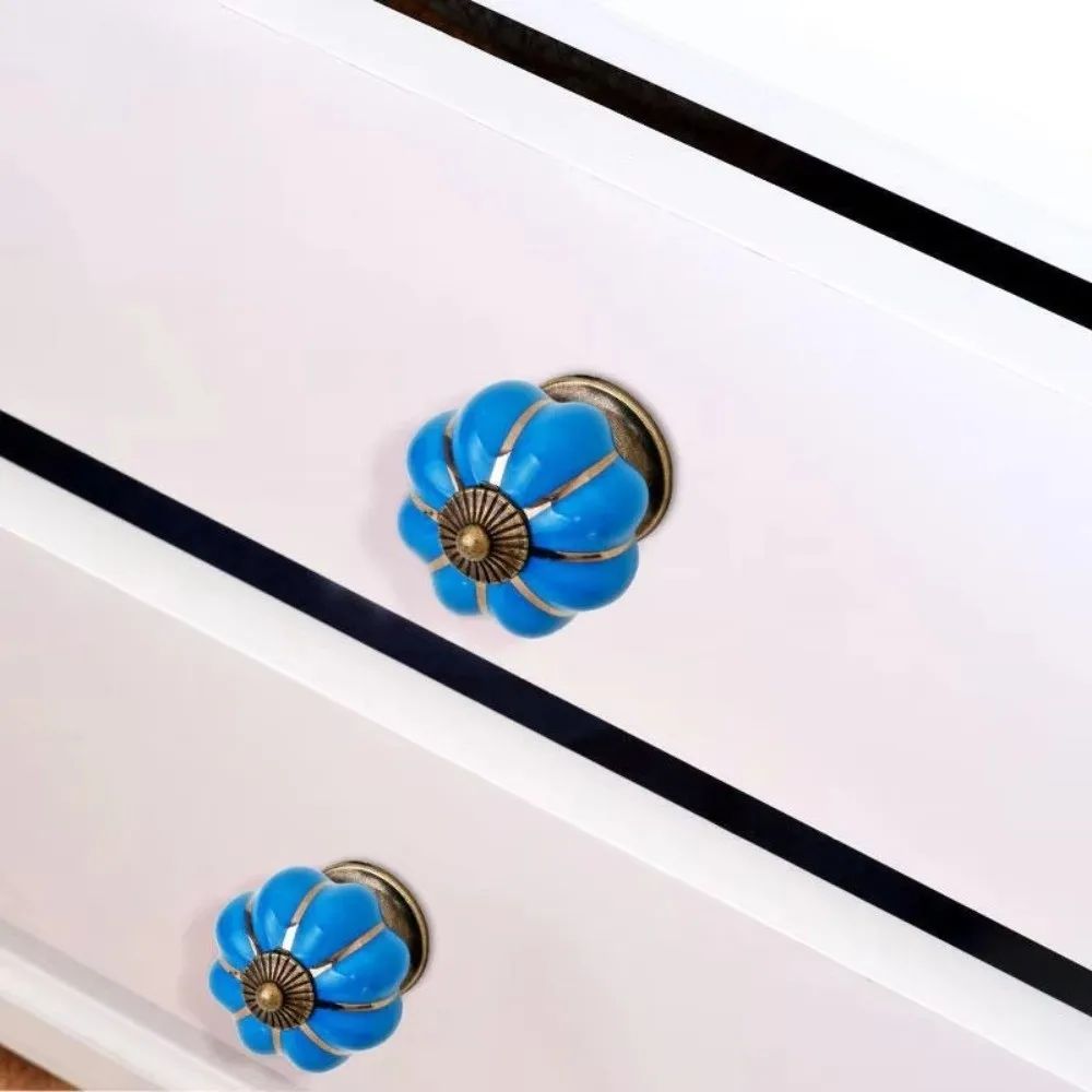 Vintage Pumpkin Shape Cabinet Handles Colorful Round Shape Drawer Pulls Single Hole Rustic Finish Cabinet Pulls Drawer Hardware
