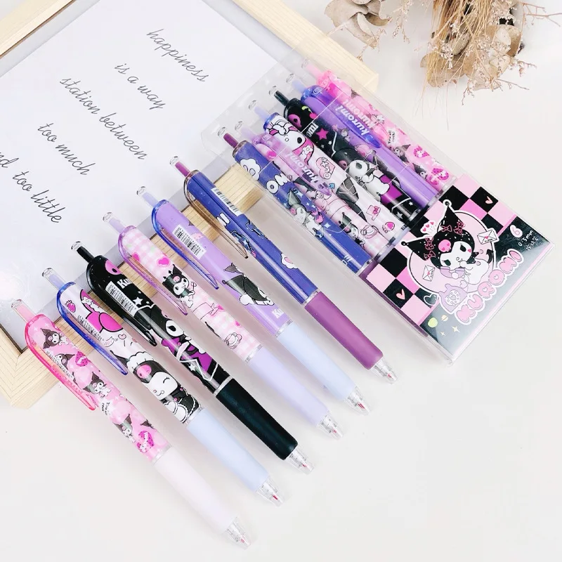6 قطعة/المجموعة لطيف Kuromi هلام القلم 0.5 مللي متر الحبر الأسود الصحافة زر ST التجفيف السريع قلم حبر جاف للطلاب الكتابة القرطاسية هدية