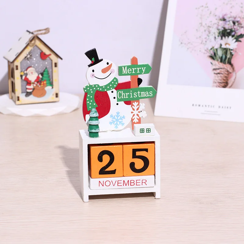 Wooden Countdown Calendar Christmas Decorations Ornament Gift Party Supplies Window Table Home Decor Santa Claus Snowman Elk