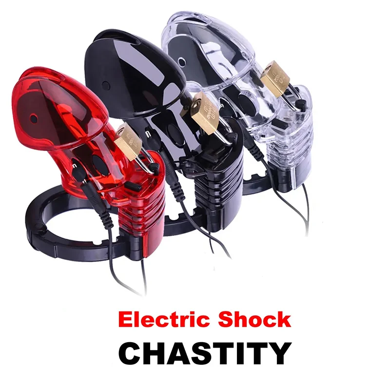 Electro Shock Penis Ring Chastity Belt Penis Lock Electric Male Chastity Device Cock Cage BDSM Adult Sleeve Stimulate Sex Toys