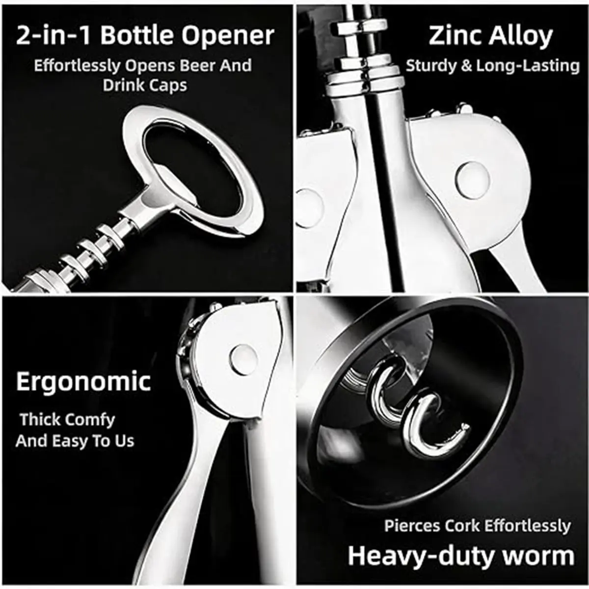 Zinc Alloy Wing Corkscrew Set, Multifunctional Wine Opener with Pourer & Stopper, Labor-Saving Lever Tool