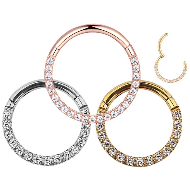 

G23 Titanium Hinged Segment Hoop CZ Paved Nose Ring Nipple Clicker Ear Cartilage Tragus Helix Lip Piercing Fashion Body Jewelry
