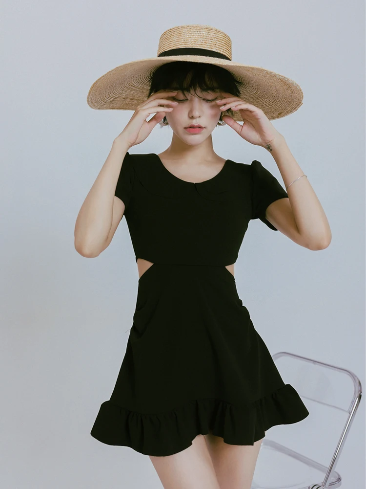 Conservative One-Piece Swimsuit Women's plus Size Independent Bottom Sunlight Underwear Short Sleeve Skirt Style Swimming Cos...