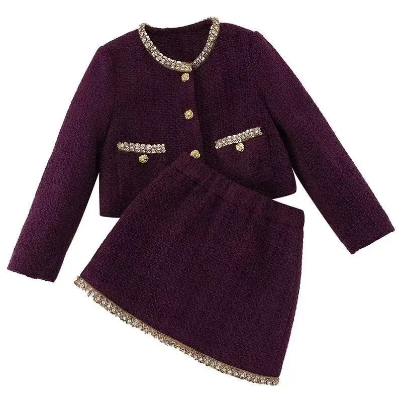 

Autumn and Winter Girls Set Fashion 2026 New Style Children's Coarse Floral Cotton Jacket+Half Skirt Two Piece Set 120-170cm