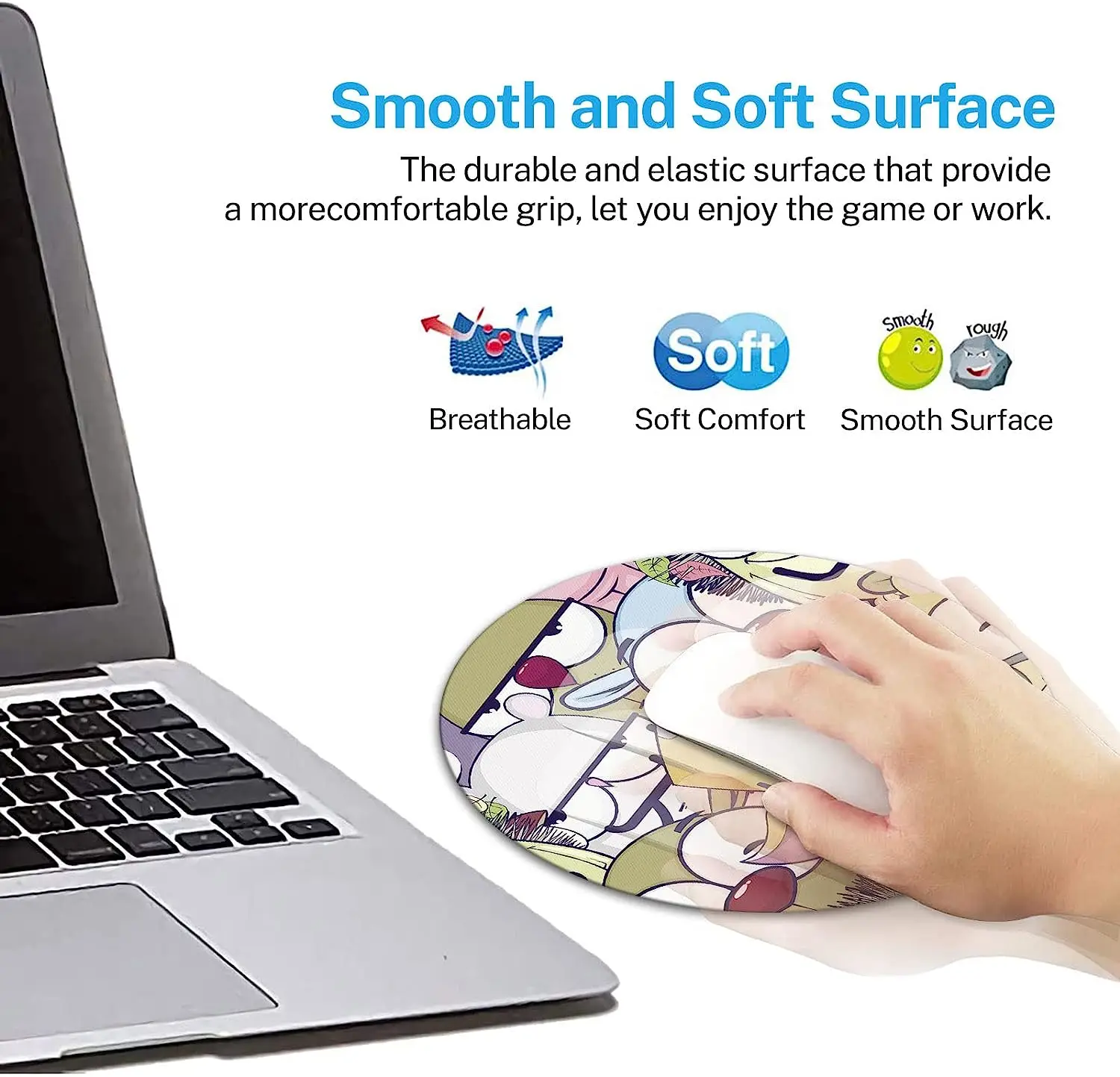 Round Mouse Pad Cute Animals Mouse Mat Small Non-Slip Rubber Base Round Mousepad with Designs for Working and Gaming Home