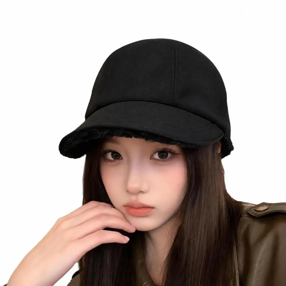 Fashion Solid Color Bucket Hat Thickened Windproof Warm Fisherman Cap Fleece Lined Adjustable Adjustable Peaked Cap For Women