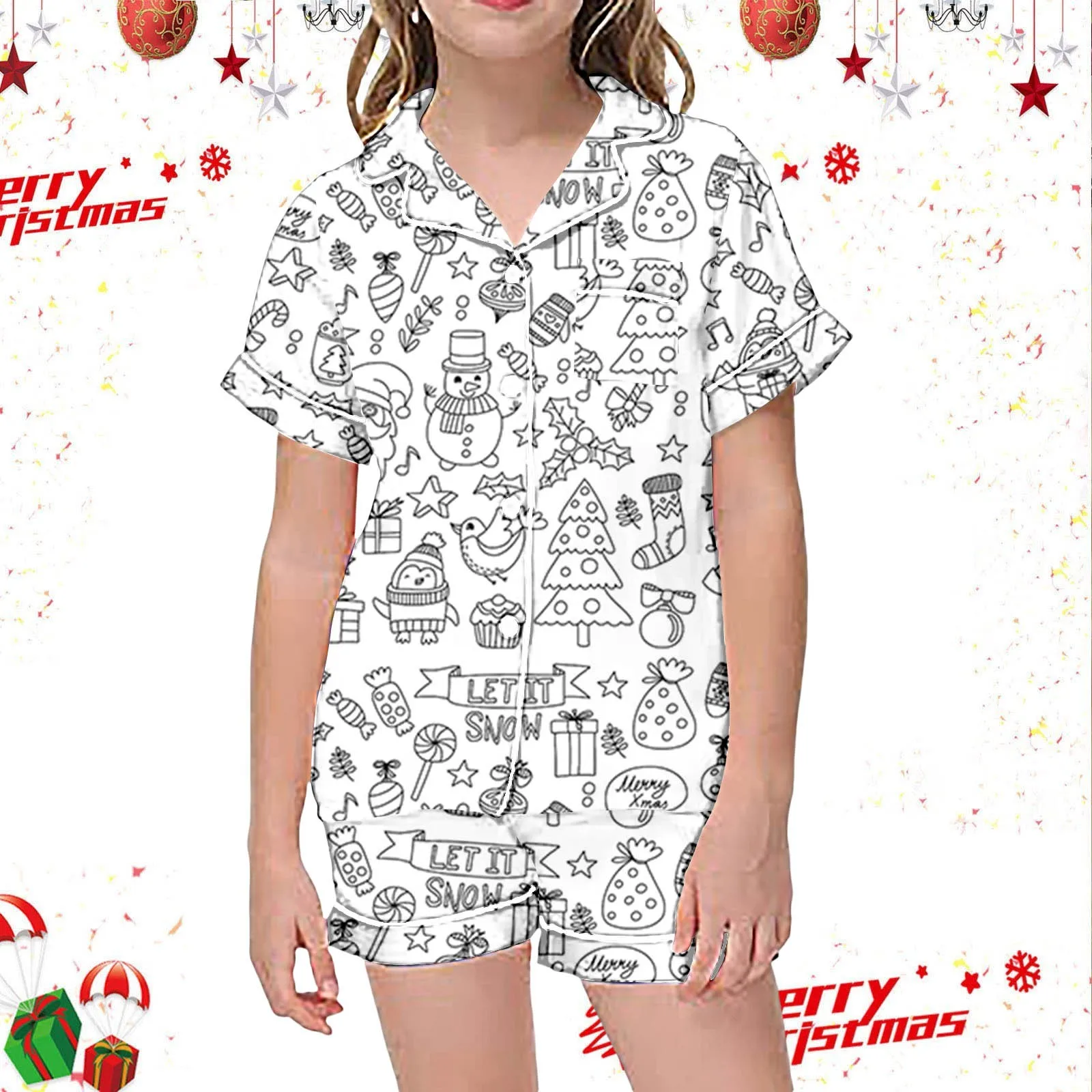 

DIY Pajamas Kids Sketch Colorful Short Sleeved Set Kid Art Color Your Own Pajama Handicraft Toy DIY Crafts Homewear For Girl Boy