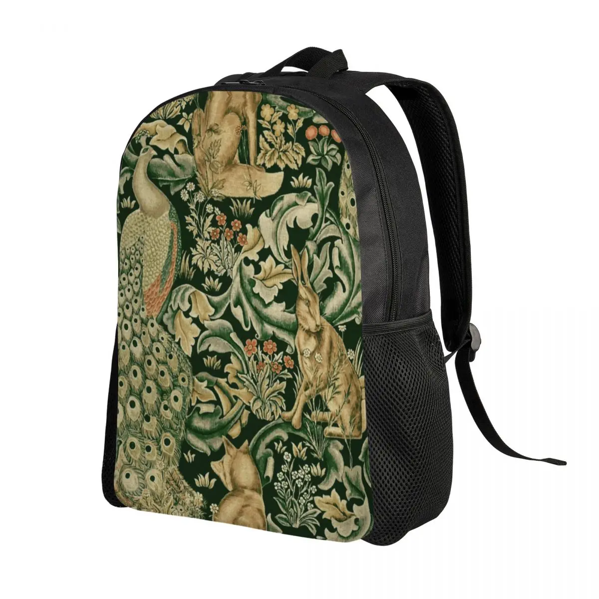 Peacocks And Fox By William Morris Laptop Backpack Bookbag for College School Students Forest Animals Textile Pattern Bag